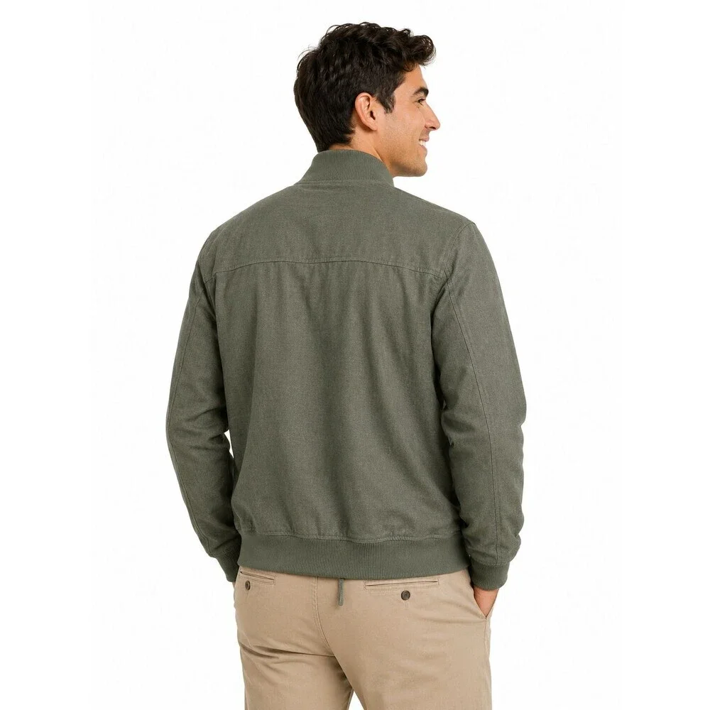 Banana Republic Factory Linen Blend Bomber Jacket Olive XL Full Zip Lightweight